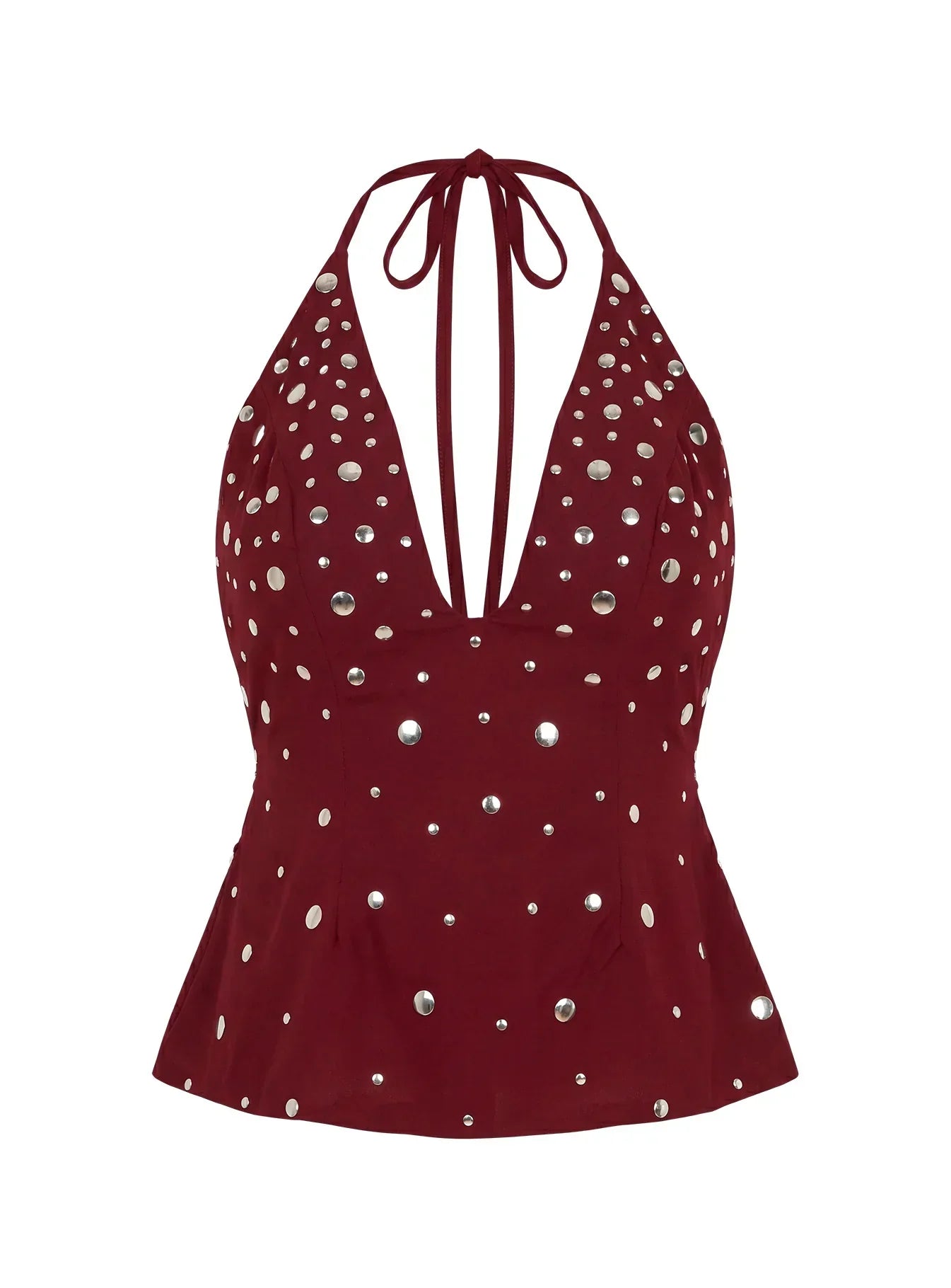 Tekapo Studded V-Neck Top Burgundy