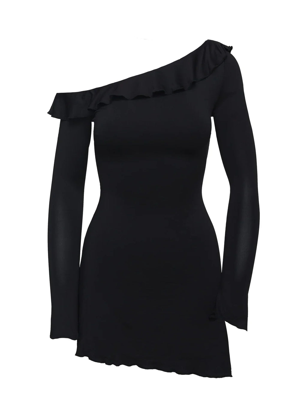 Bewitched Long Sleeve One Shoulder Mini Dress Black