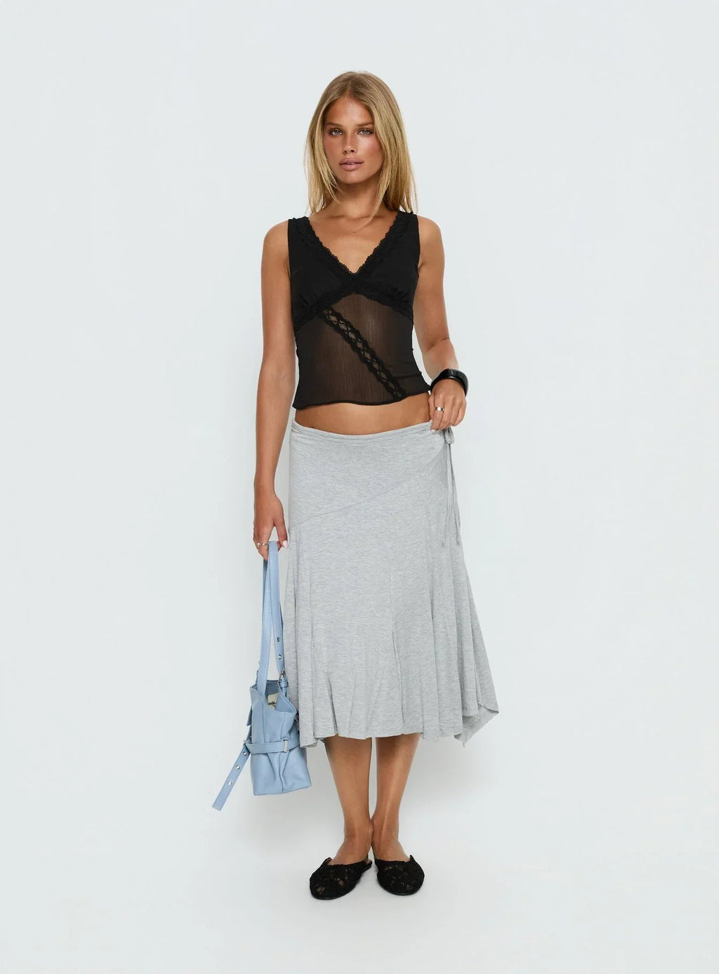 No Place Like Home Lace Trim V-Neck Top Black