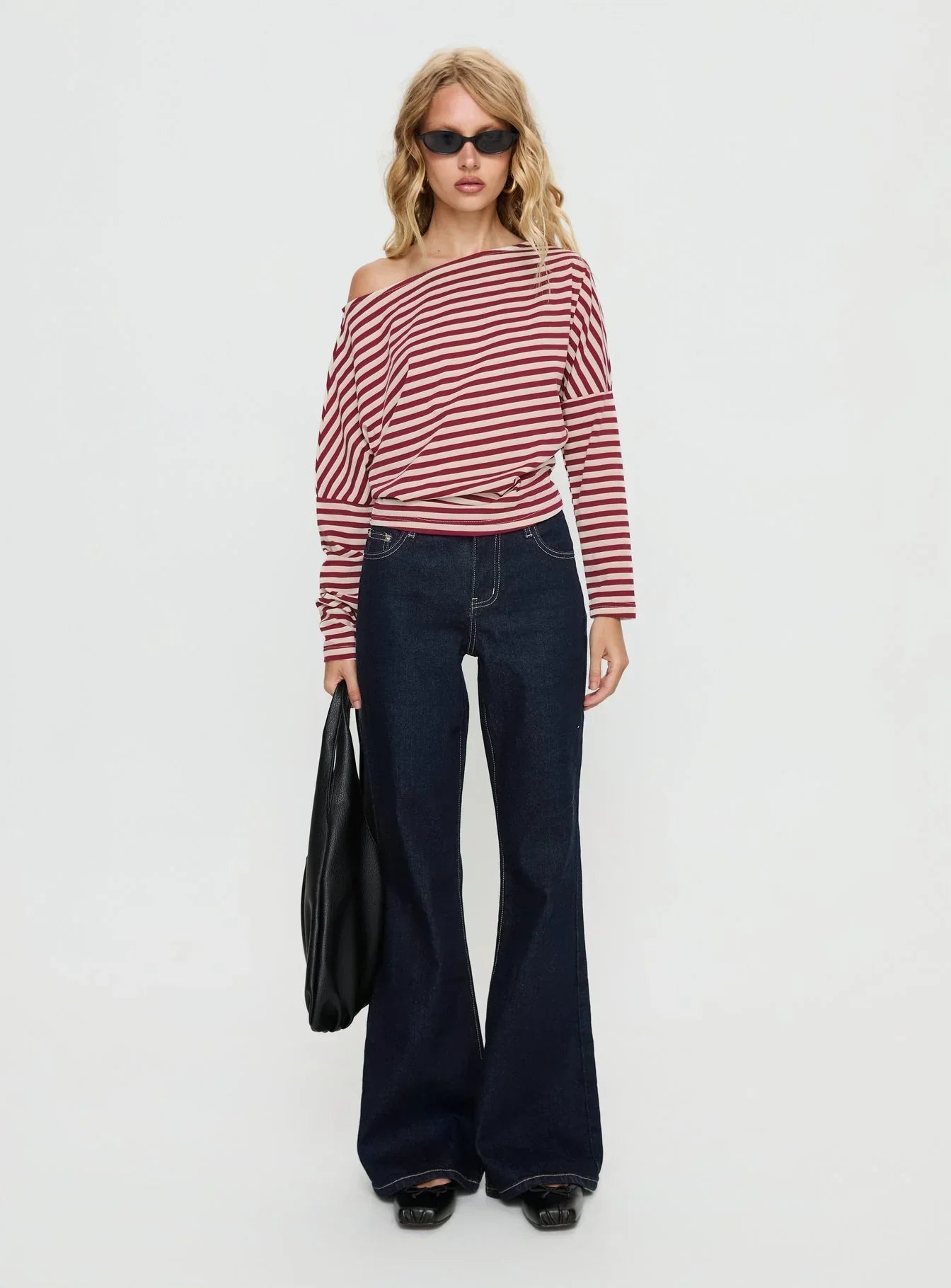 Deora Cinched Long Sleeve Top Red Stripe