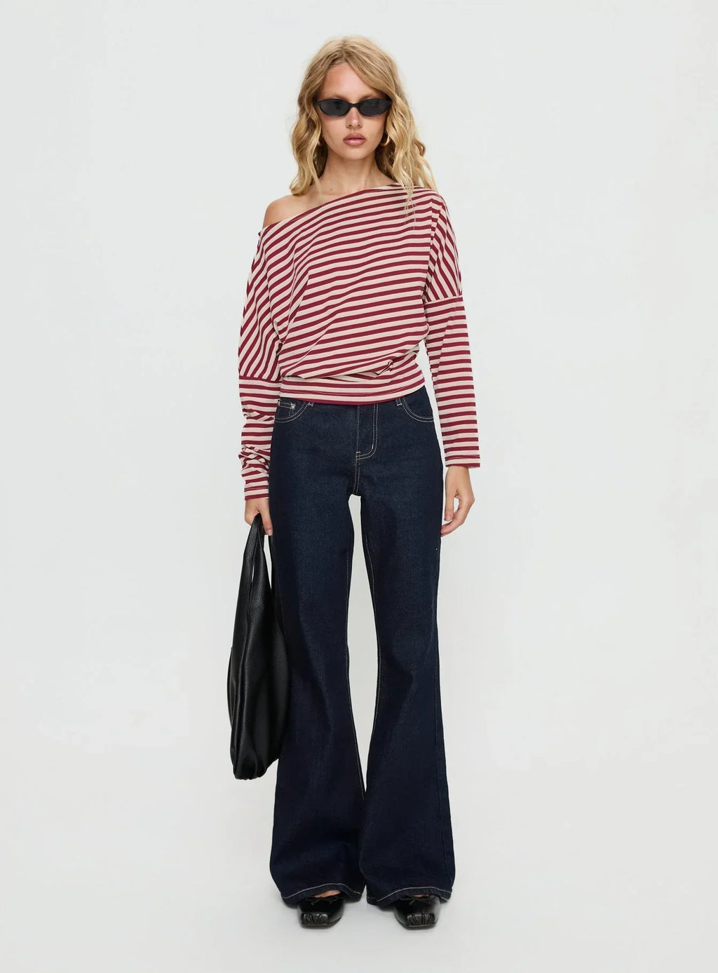Deora Cinched Long Sleeve Top Red Stripe