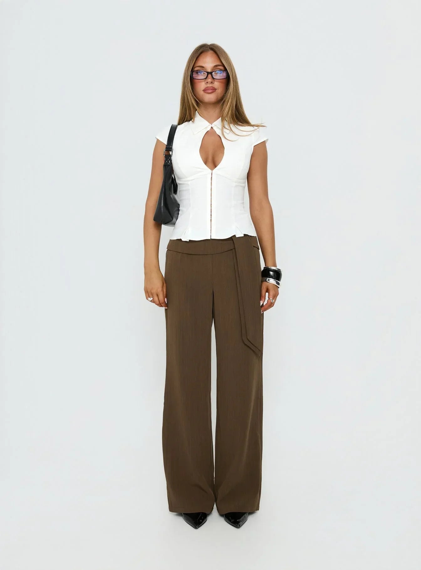 Yalanda Cut Out Collared Top White