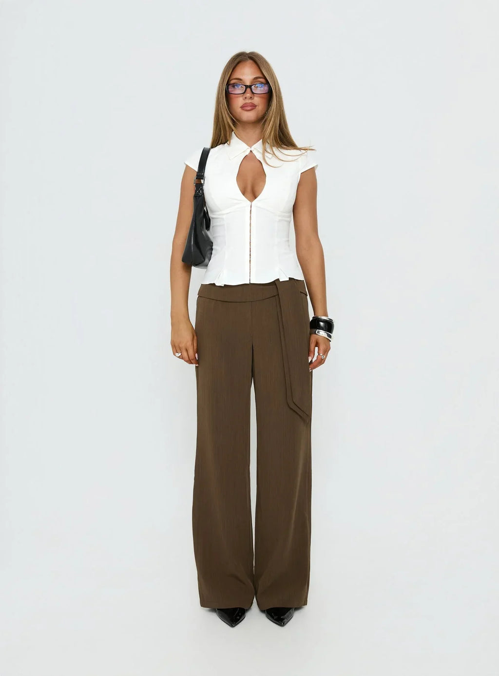 Yalanda Cut Out Collared Top White