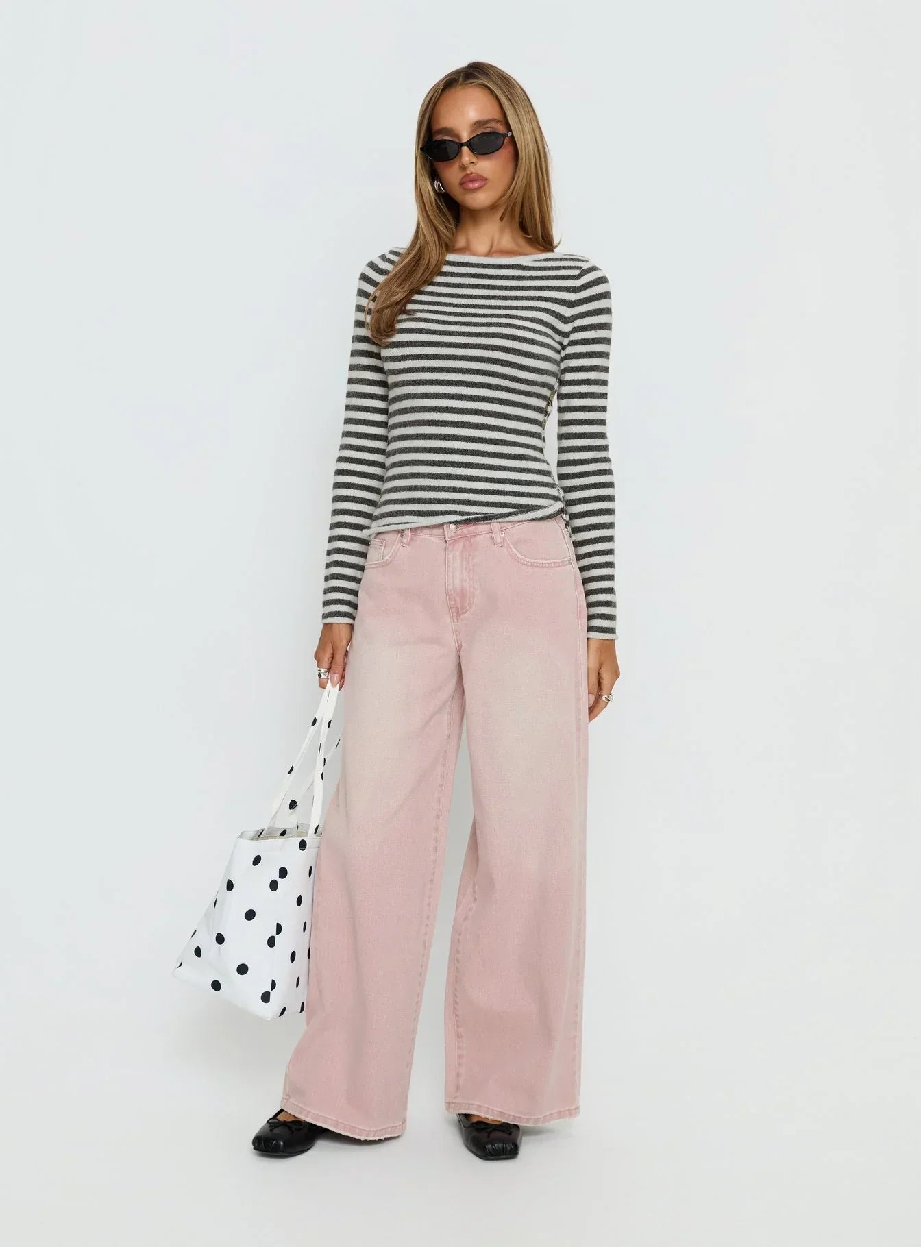 Annalyse Long Sleeve Button Detail Top Stripe