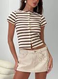 Marvella Button Up Top Beige / Brown Stripe
