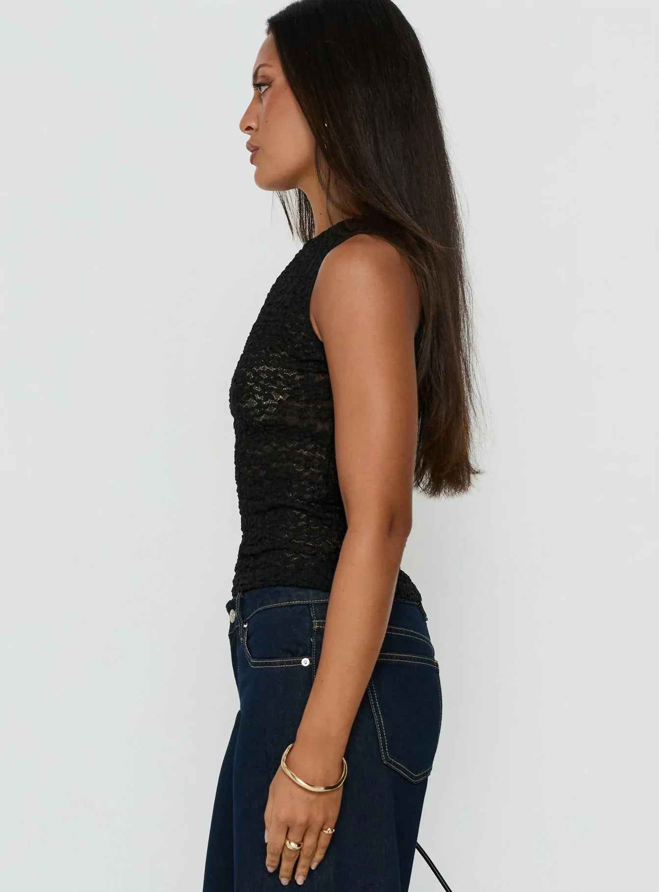 Eyla Sheer One Shoulder Top Black