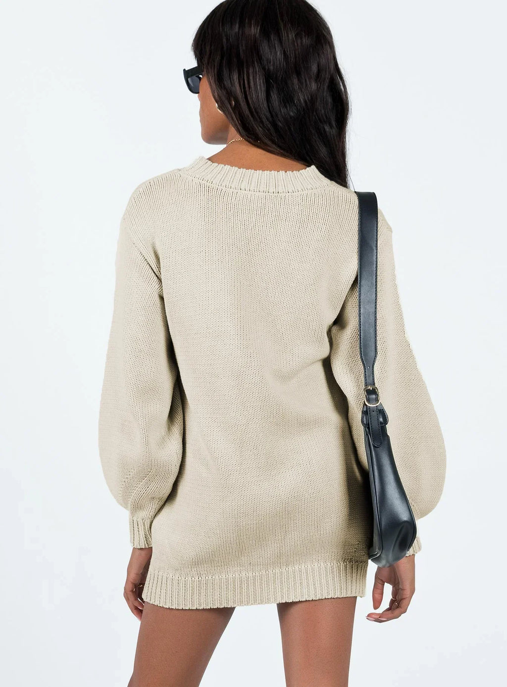 Harmony Balloon Sleeve Knit Mini Dress Beige