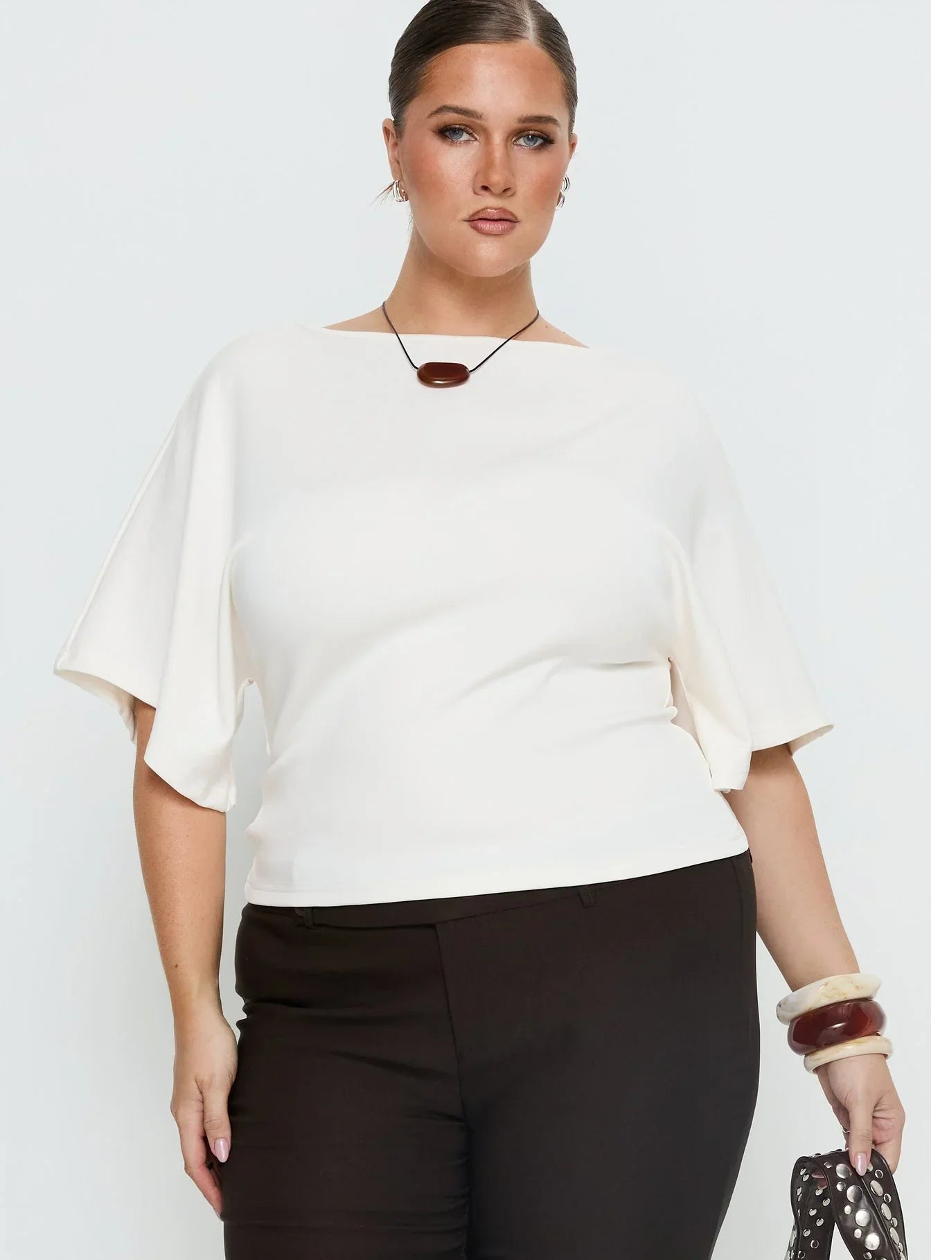 Arazia Cinched Short Sleeve Top White Curve