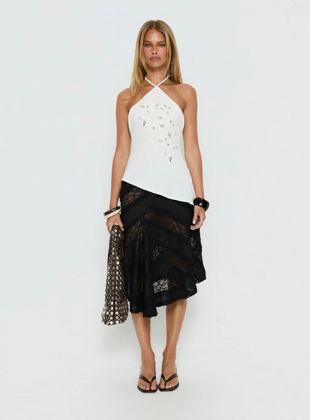 Bonanza Asymmetrical Halter Top White