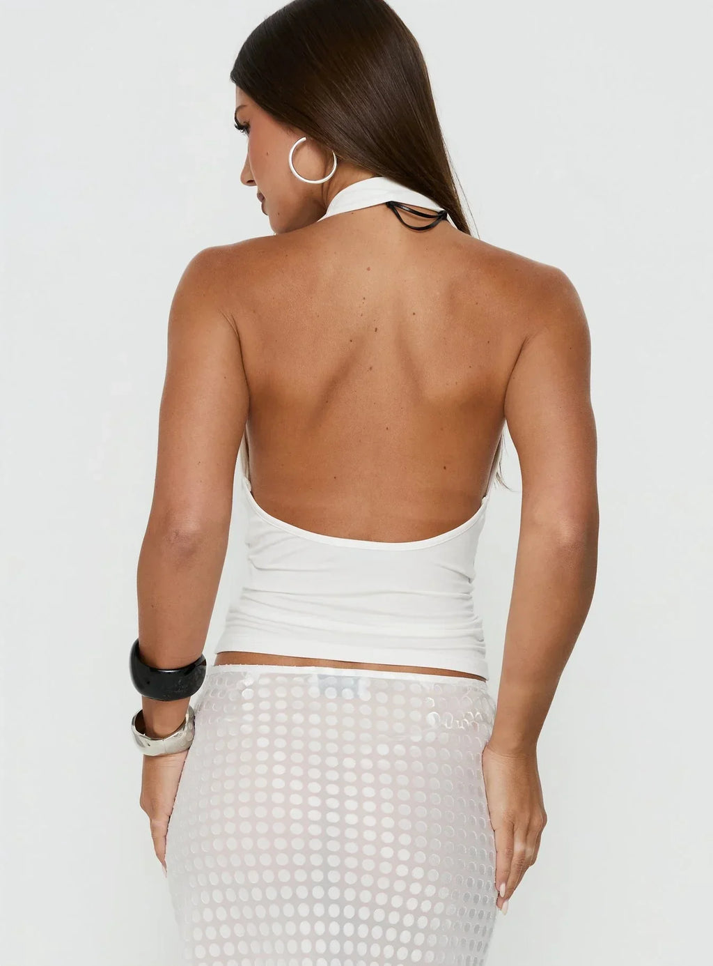 Esperia Halter Cowl Neck Top White