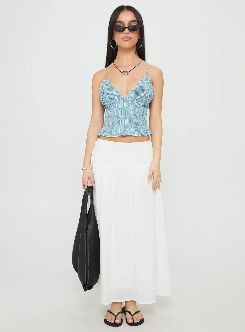 Marilou Shirred Top Blue Stripe