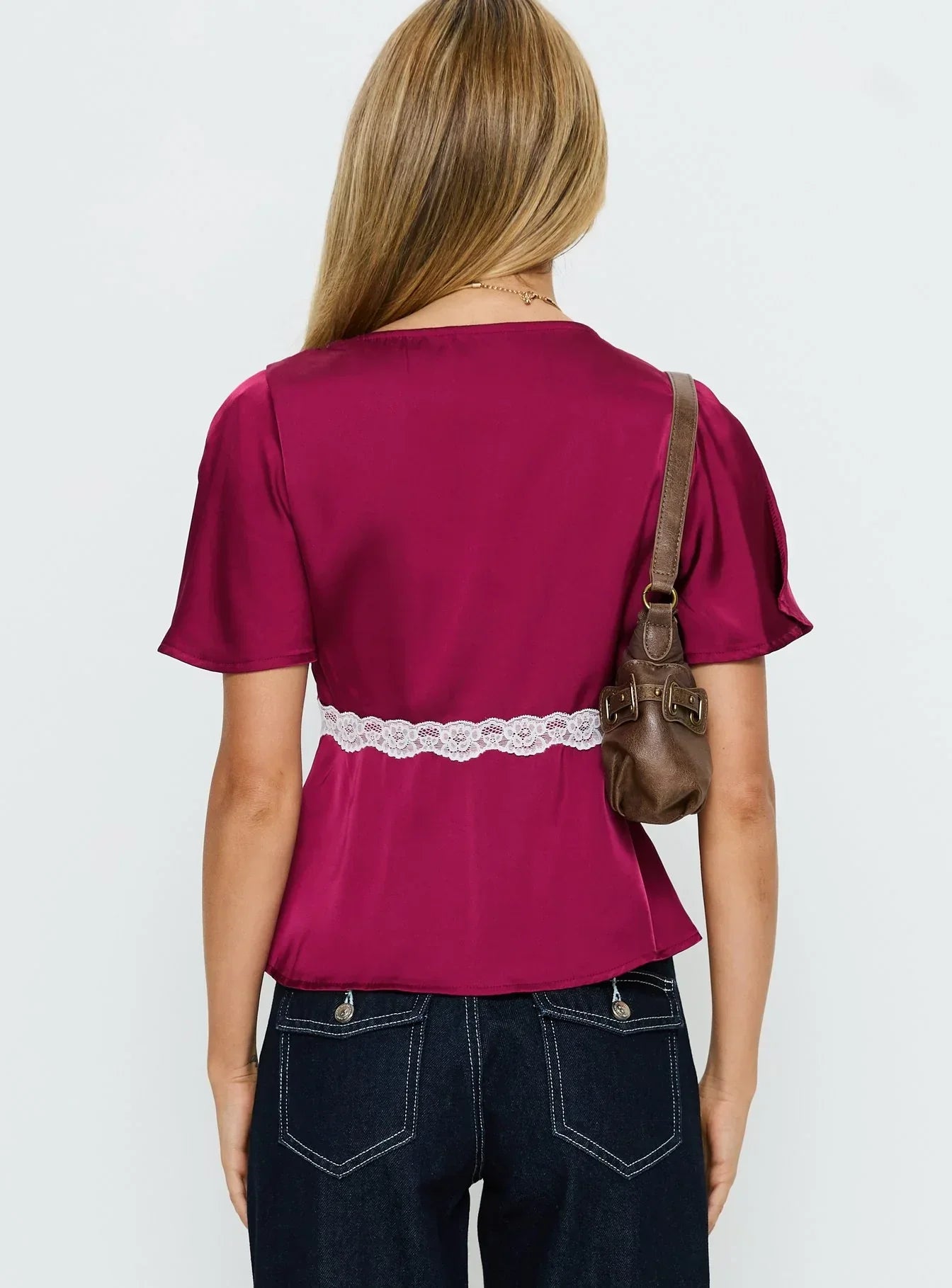 For The Summer Lace Trim Top Wine
