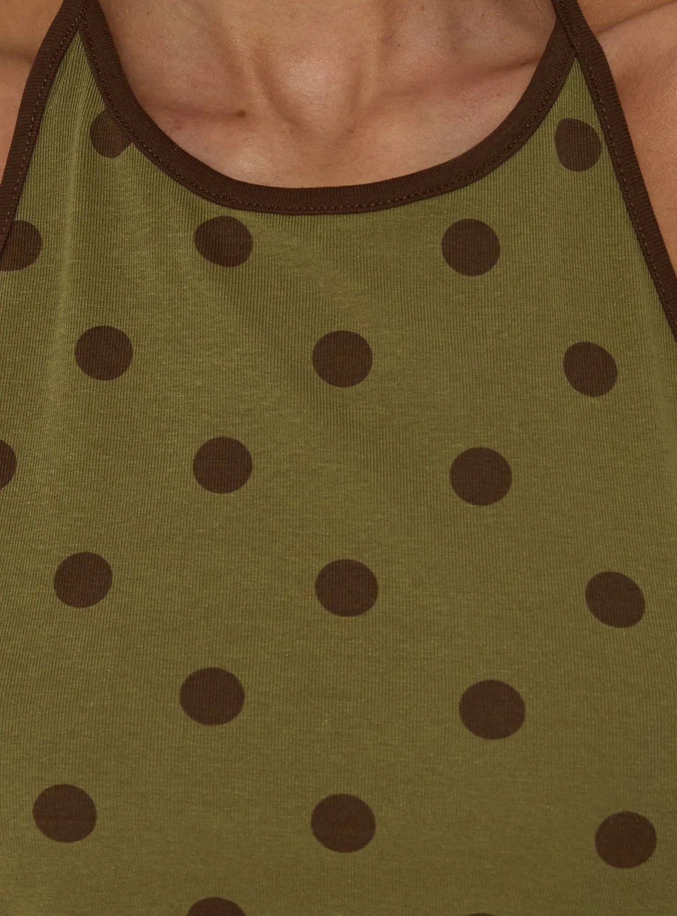 Speranza High Neck Halter Top Green Polka Dot