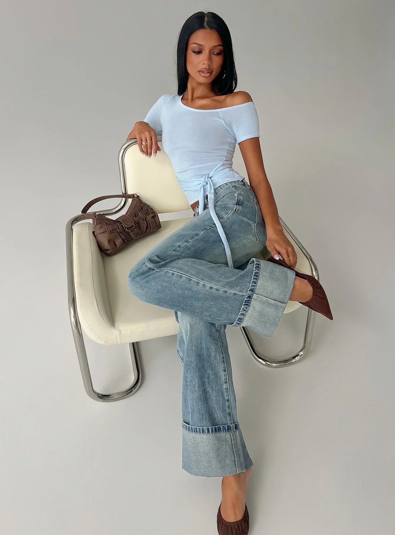 Kastor One Shoulder Short Sleeve Top Pale Blue