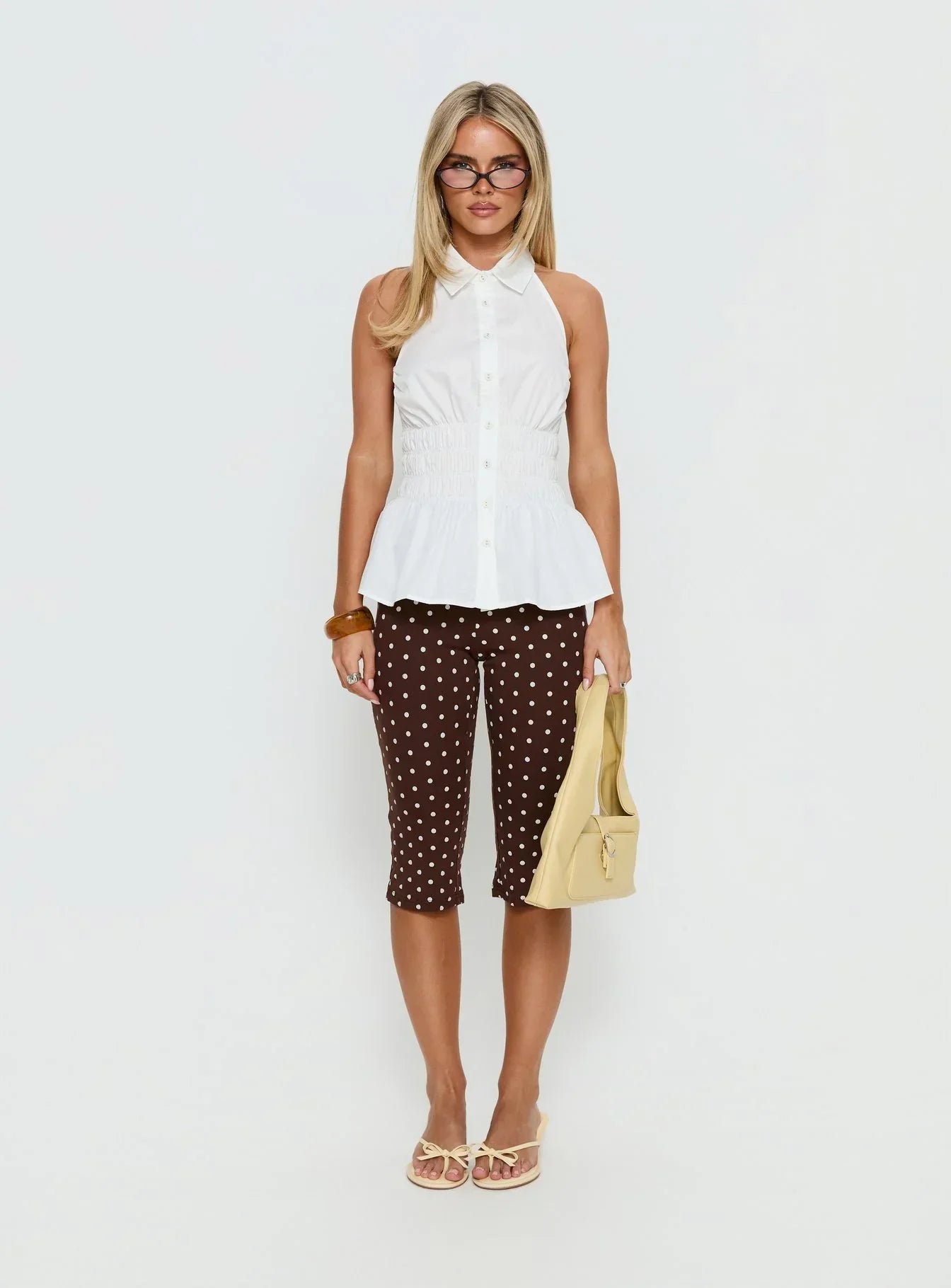 As You Are Shirred Halter Top White