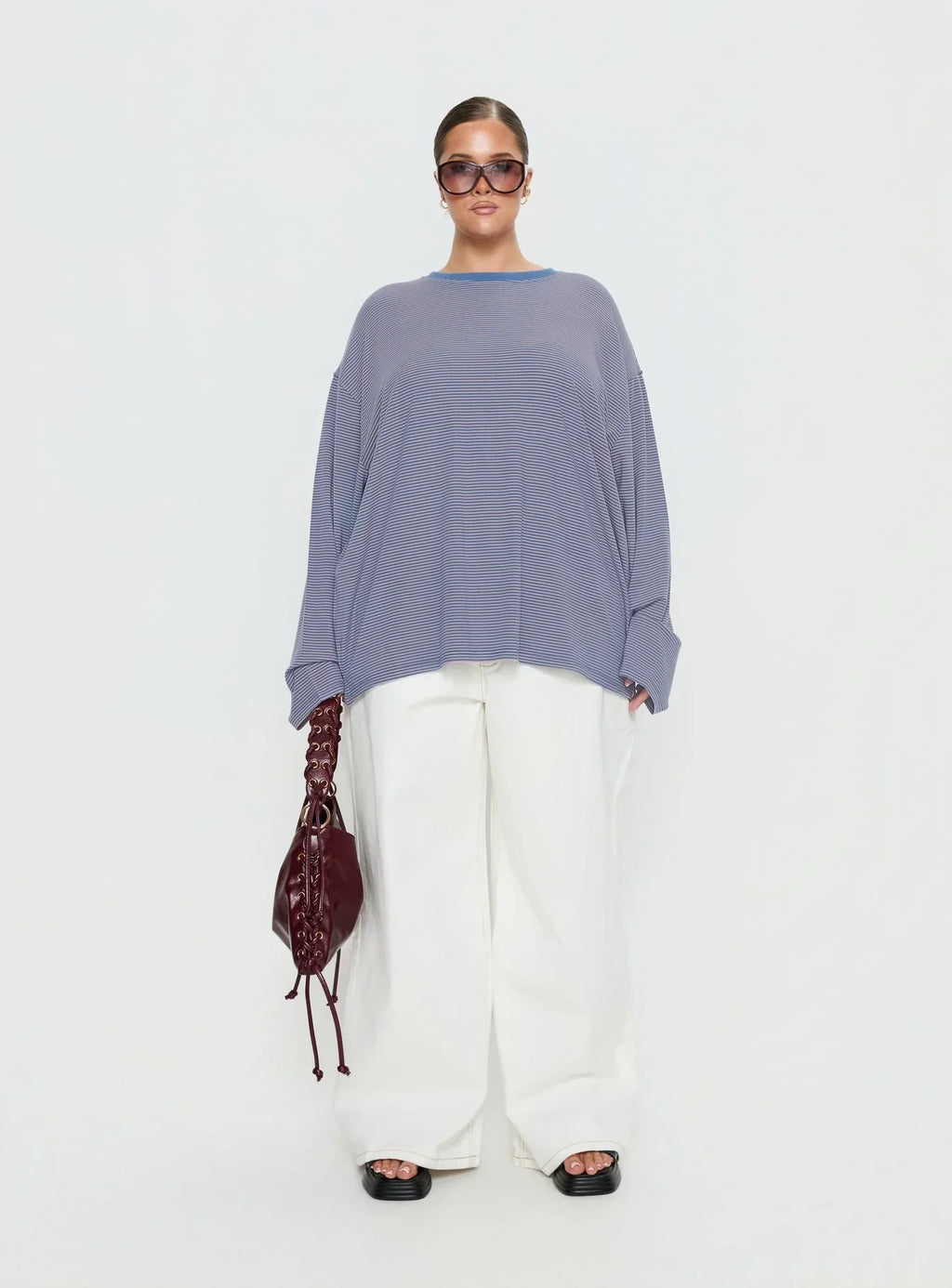 Marlah Long Sleeve Top Blue Stripe Curve