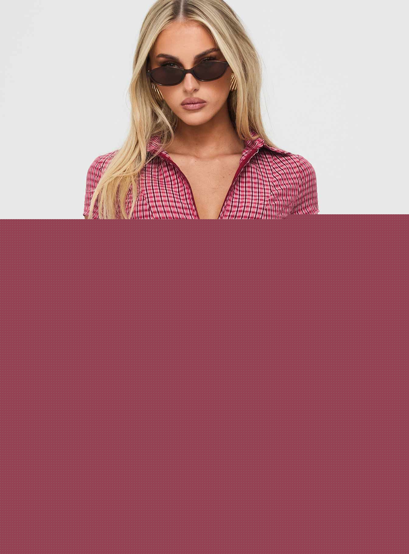 Meryn Ruched Top Red Check