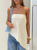 Keevah Strapless Satin Asymmetrical Top Lemon