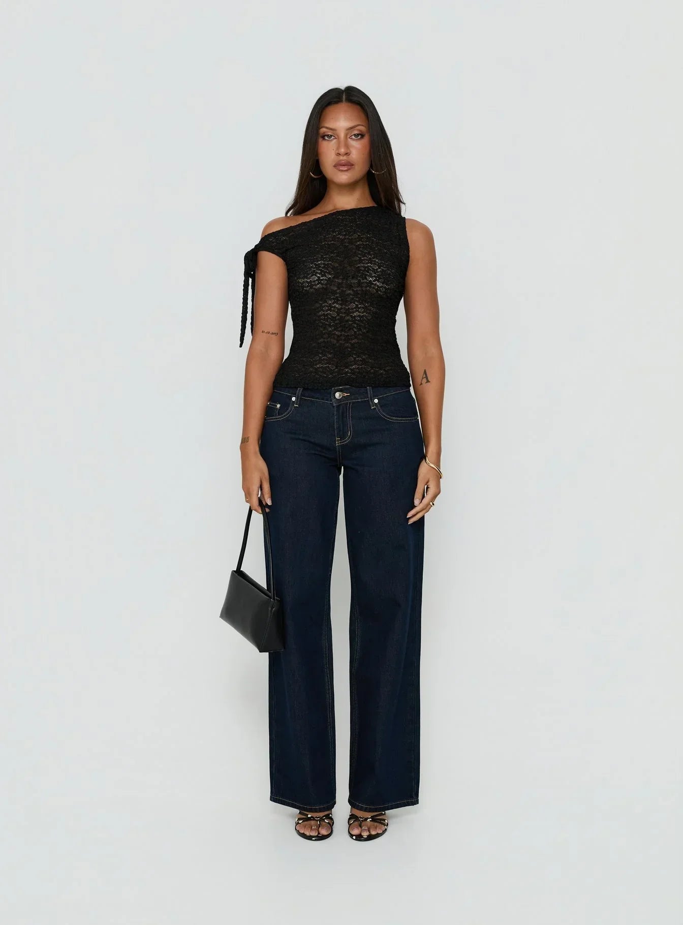 Eyla Sheer One Shoulder Top Black