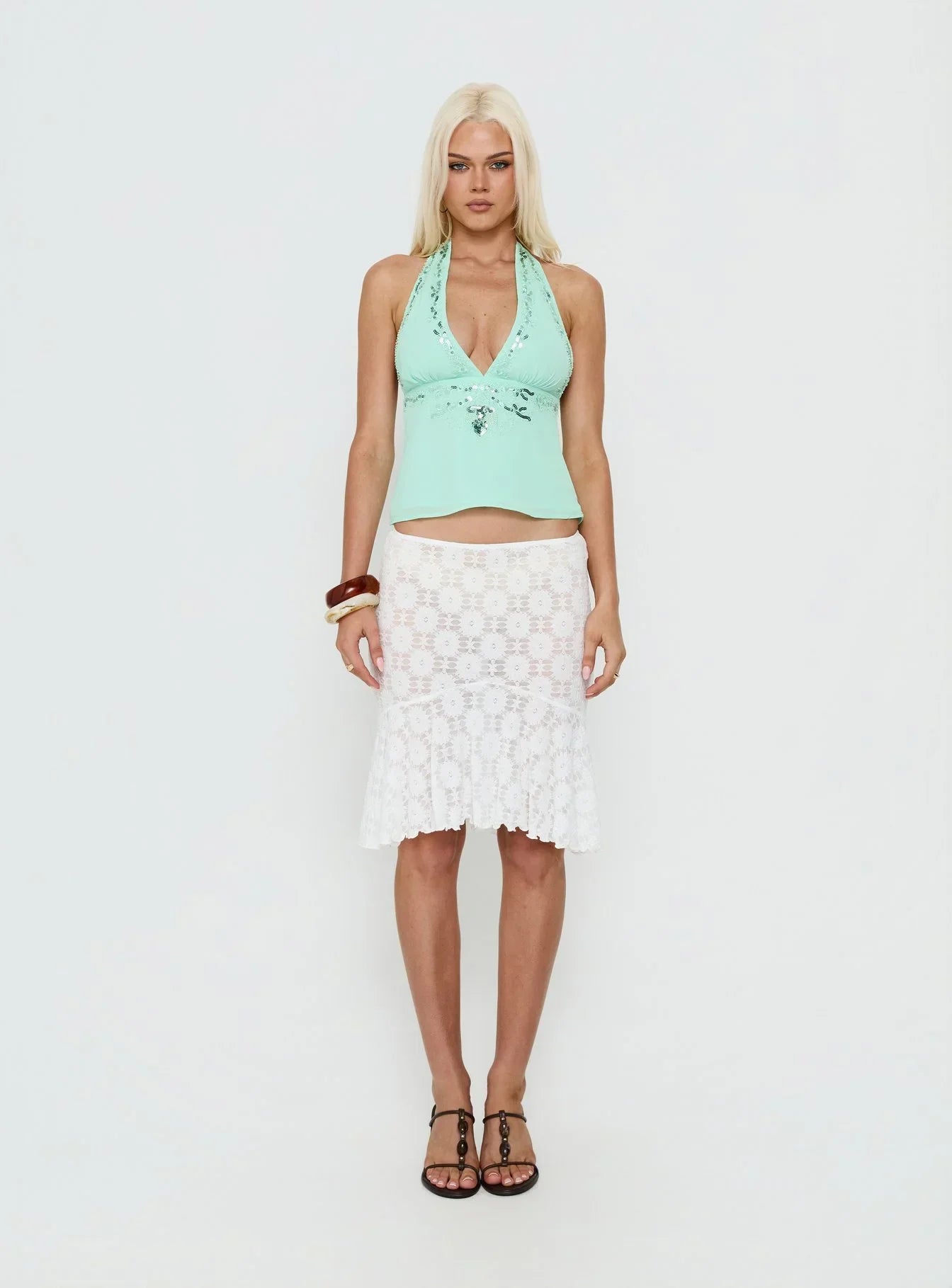 Infinity And Beyond Sequin Halter Top Turquoise