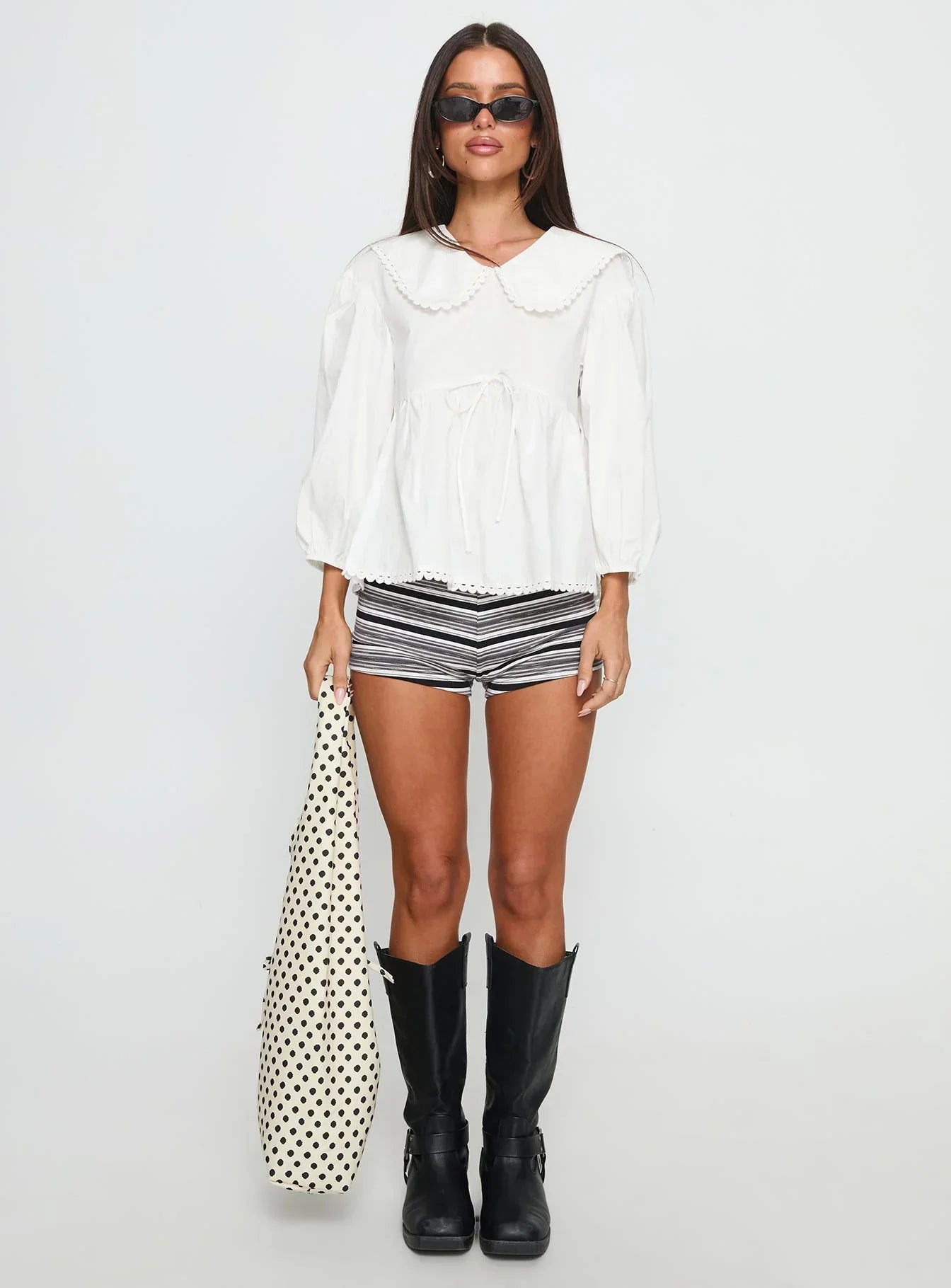 Narelle Deep Collar Blouse Top White