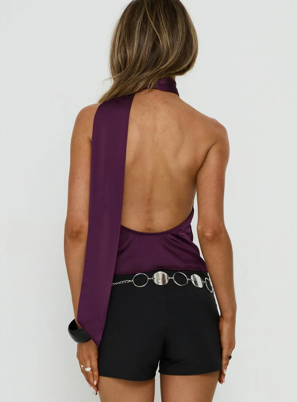 Sloanne Satin Scarf Top Eggplant