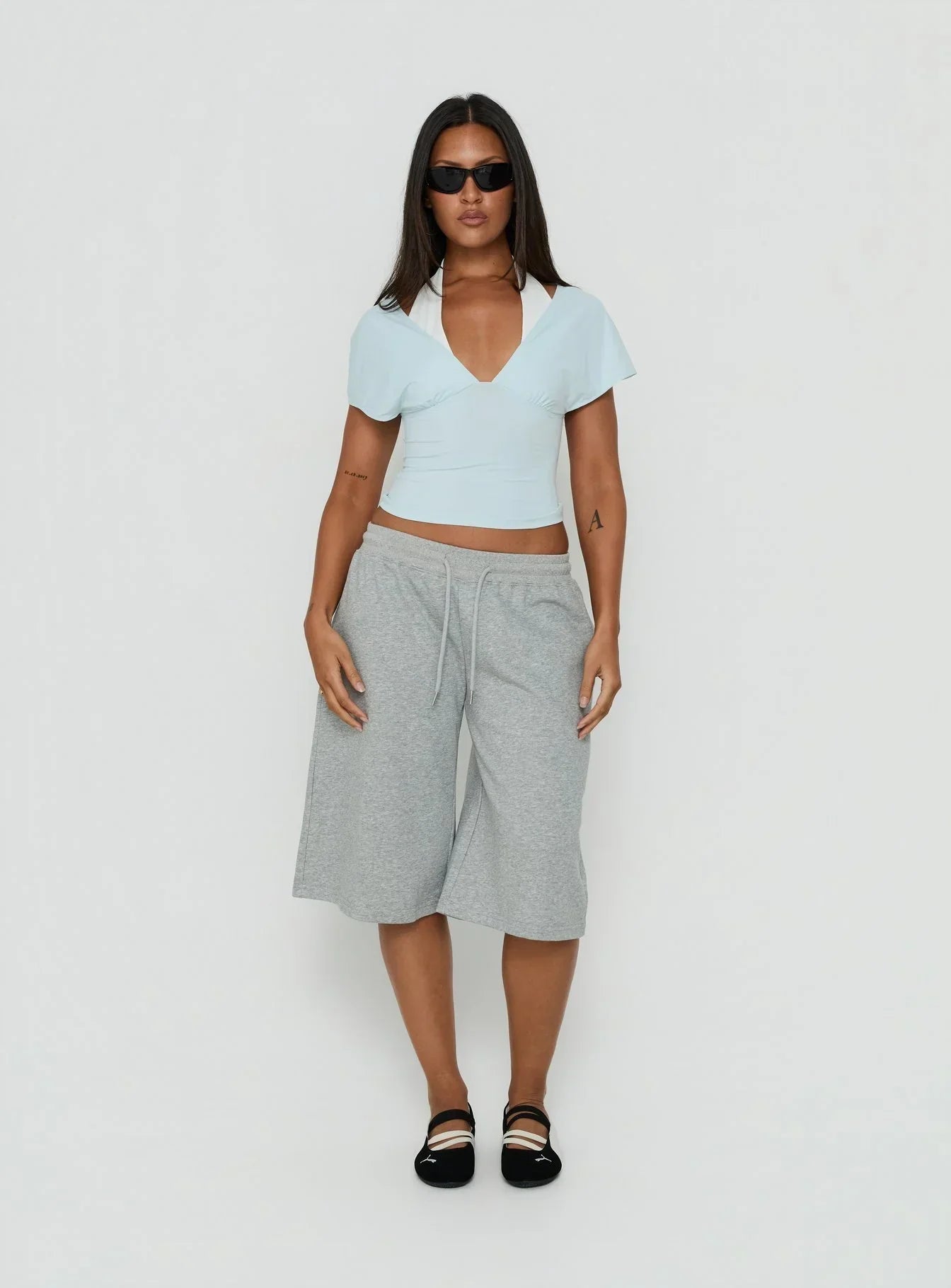 Beea Layered Halter Short Sleeve Top Blue / White