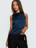 Jennisa Backless Satin Top Navy