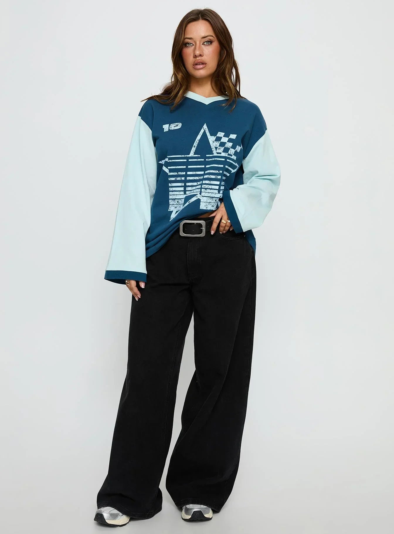 Starletta Long Sleeve Moto Top Blue