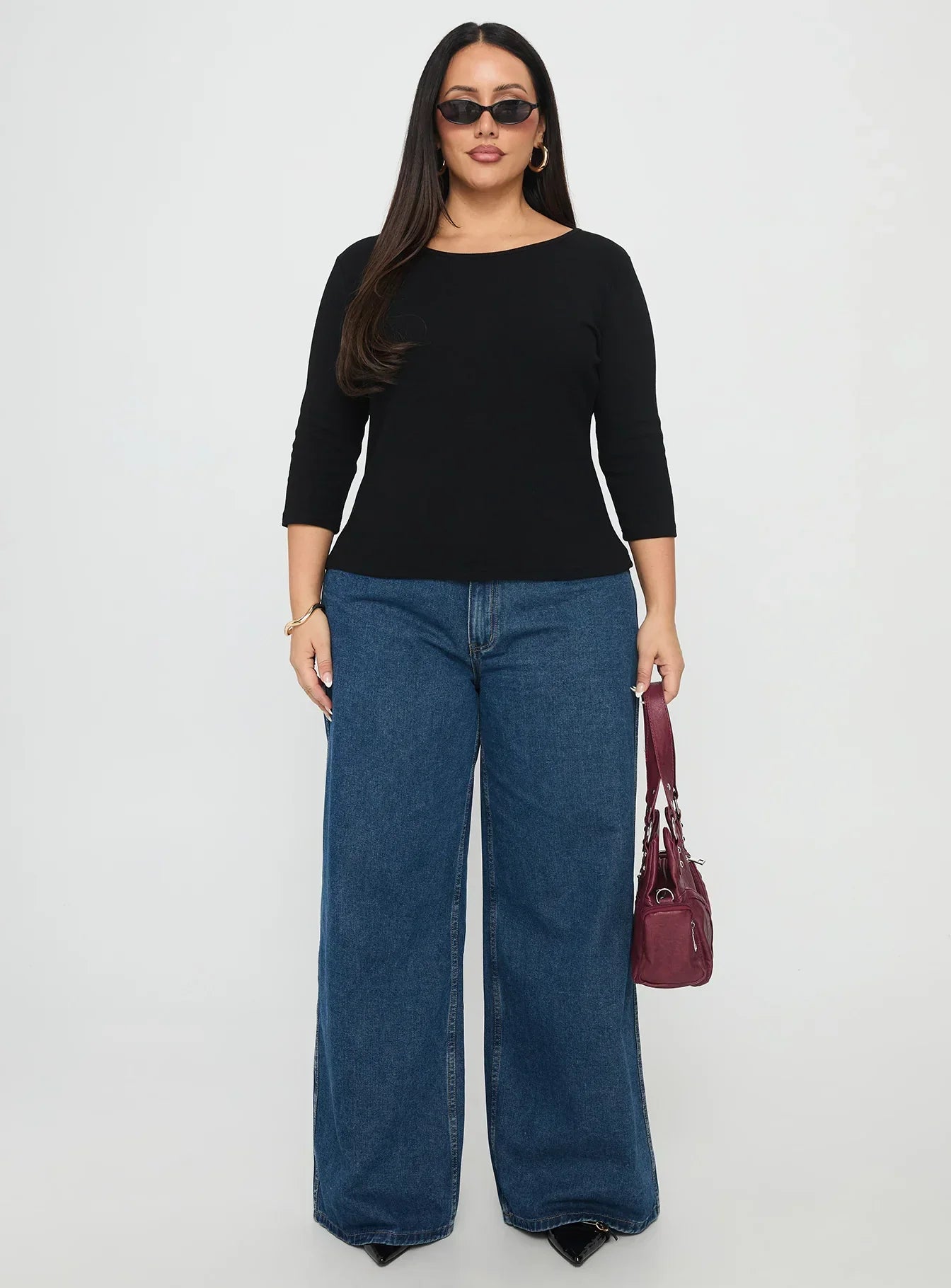 Elaia 3/4 Sleeve Top Black Curve