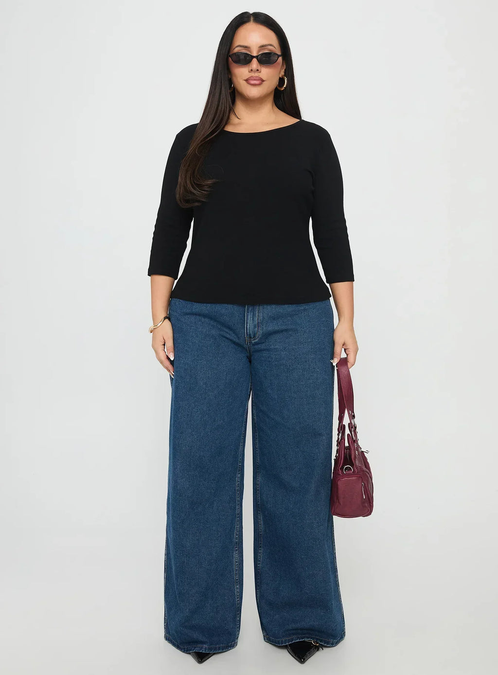 Elaia 3/4 Sleeve Top Black Curve