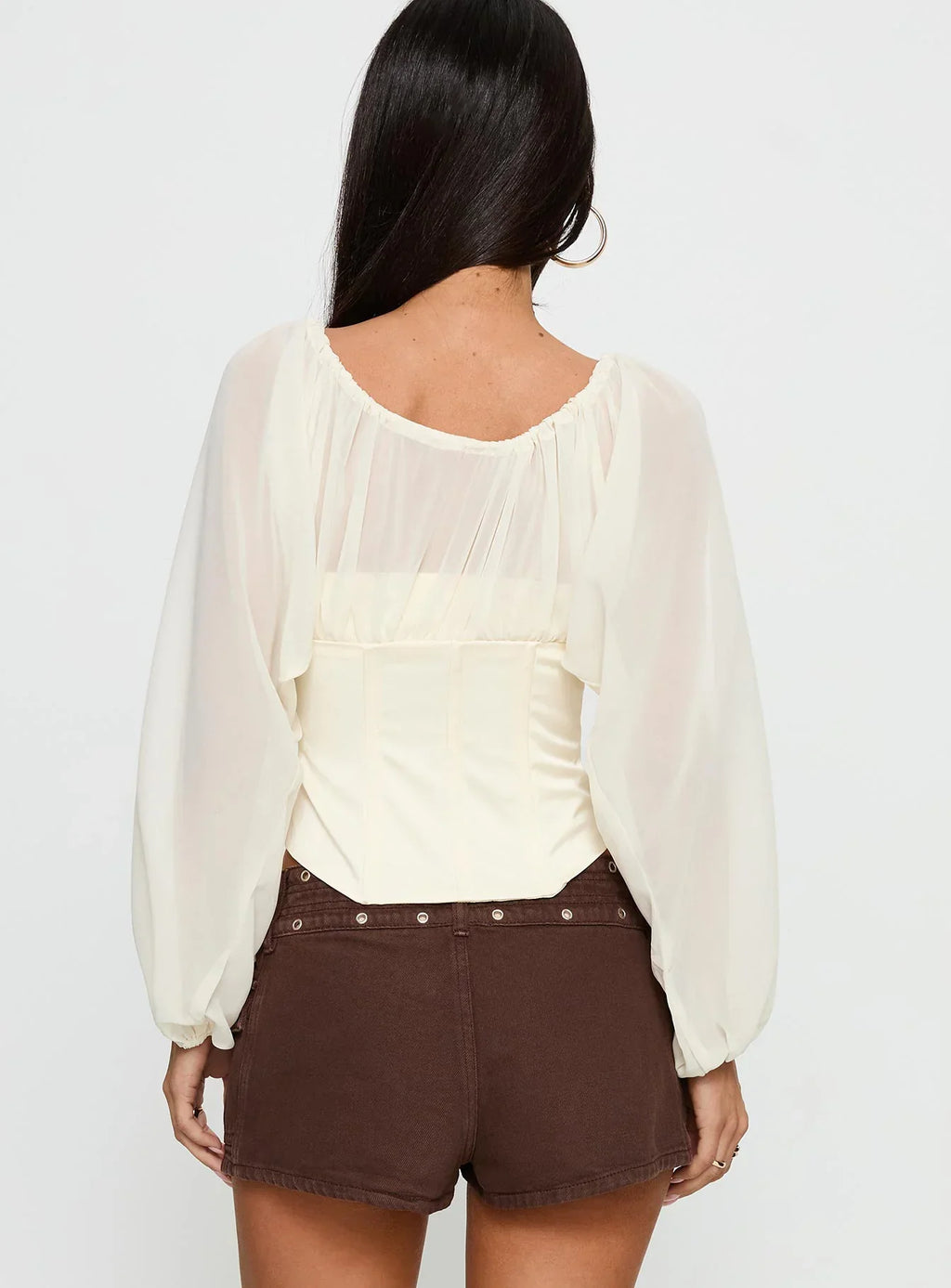 Gypsie Blouson Long Sleeve Corset Top Antique White