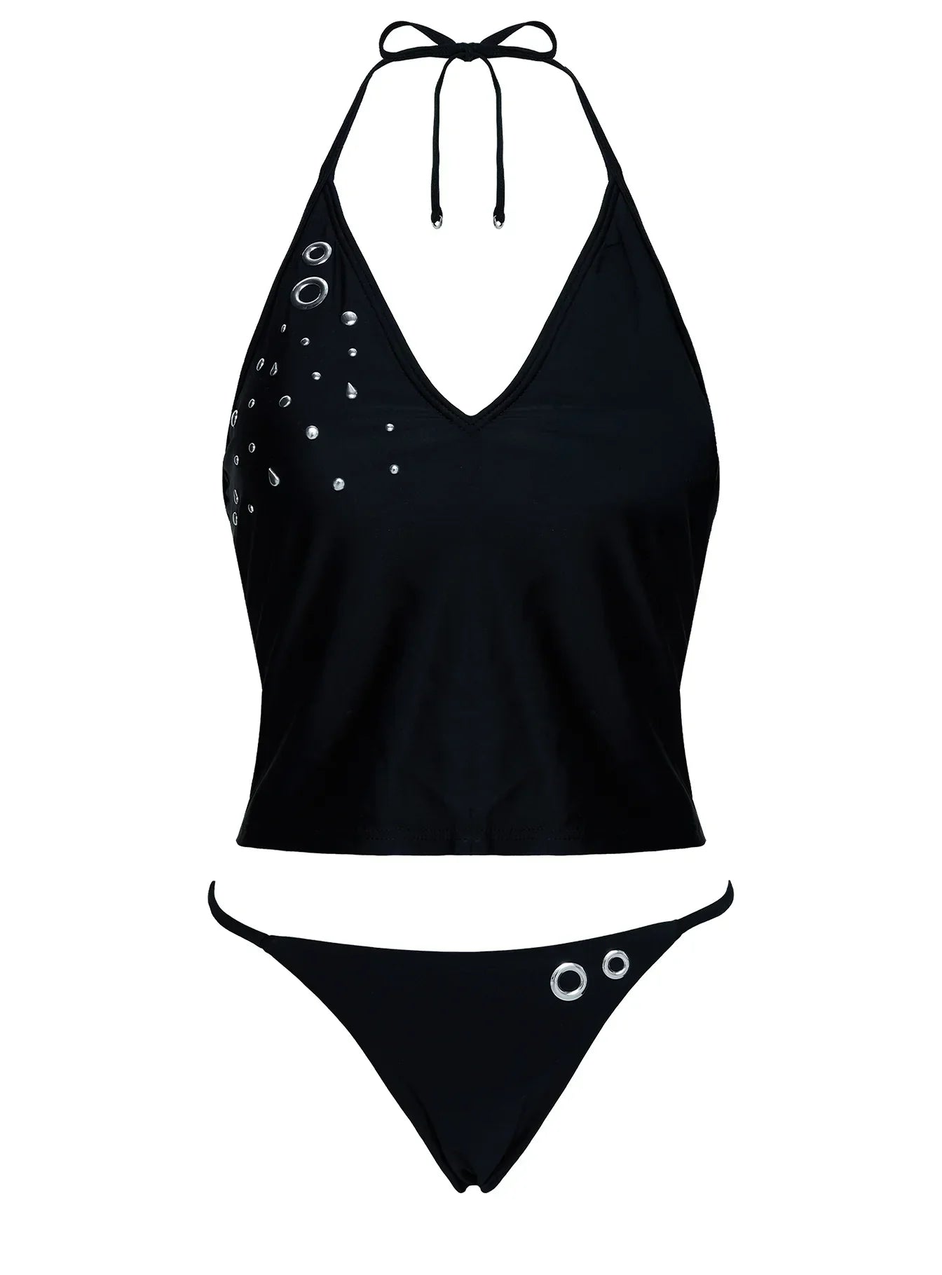 Kelipa Halter Embellished Swim Top Black
