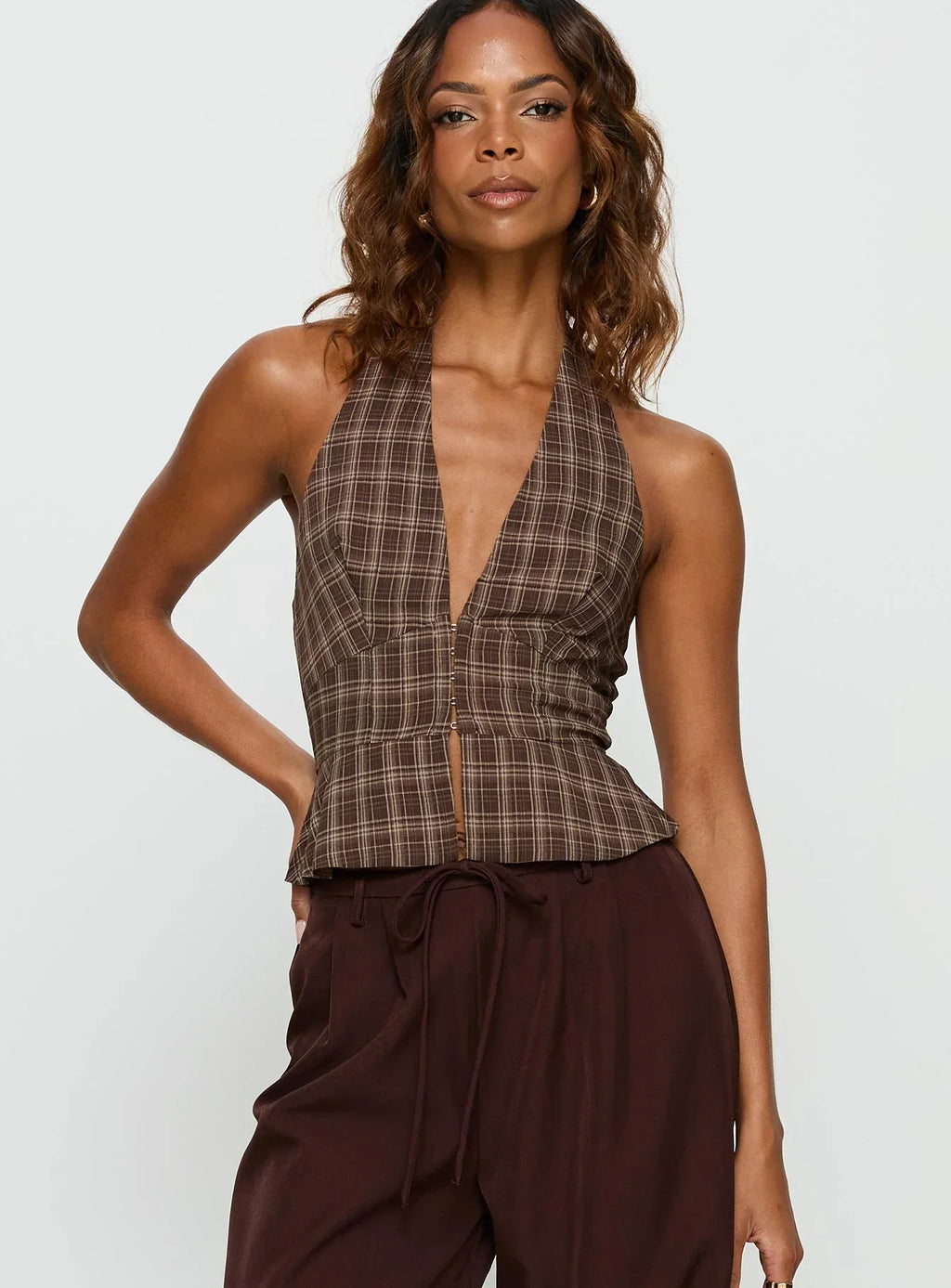 Pleasing Top Brown Check