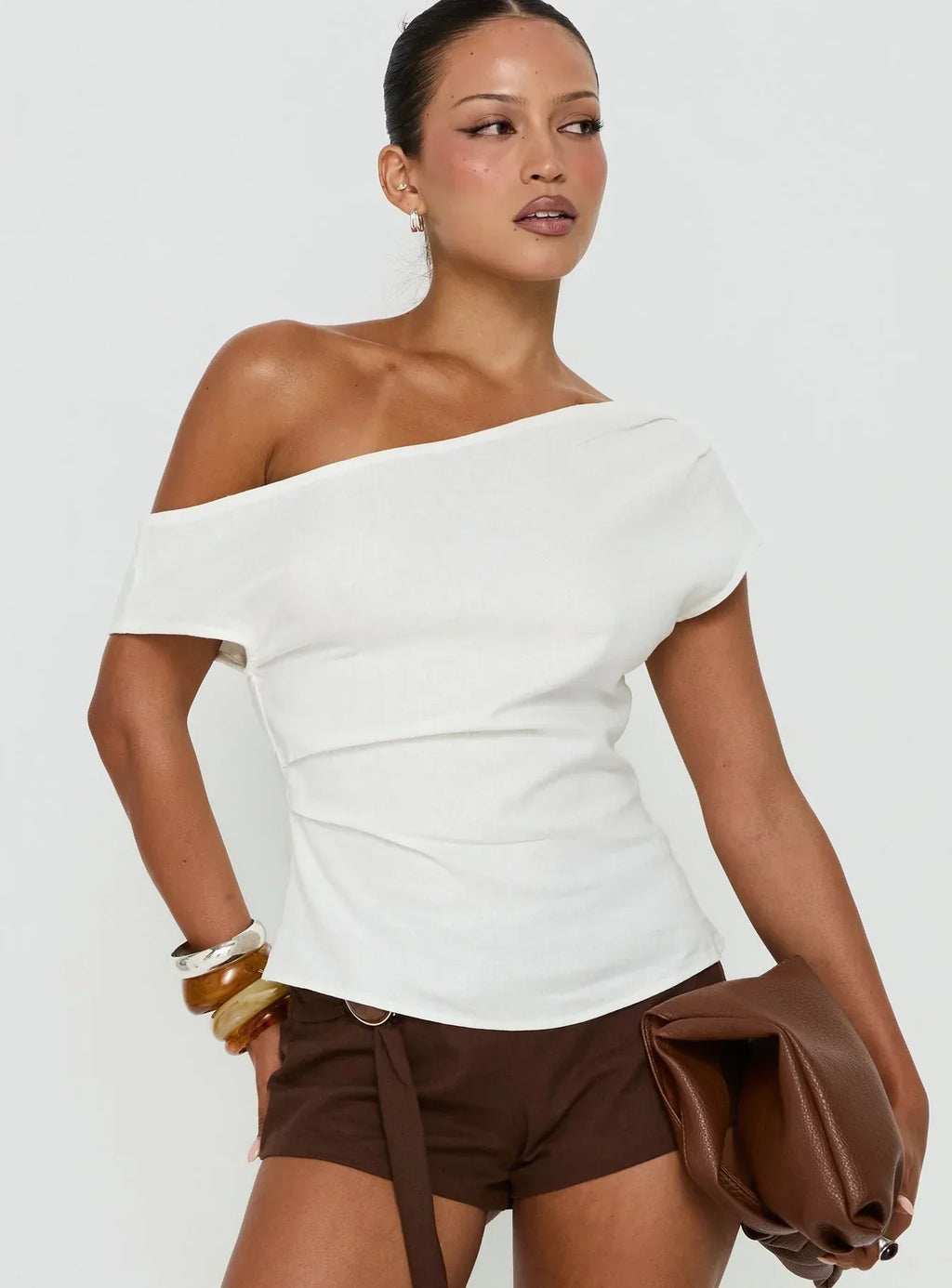Seasons Change Relaxed Off Shoulder Top White