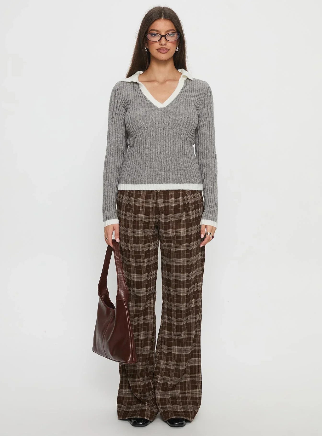 Skylen Long Sleeve Collared Top Grey