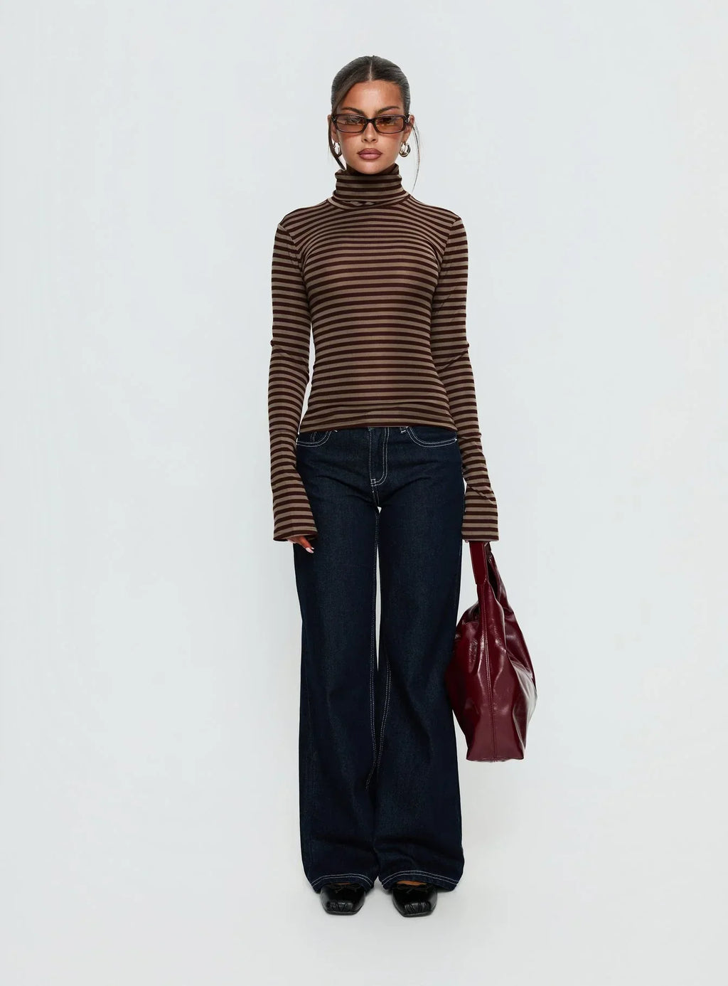 Temika Long Sleeve Backless Top Brown Stripe