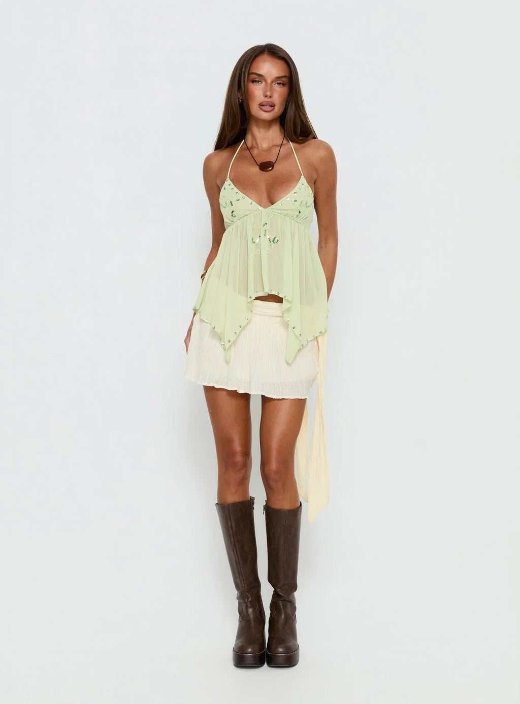 Wistie Asymmetrical Beaded Top Green