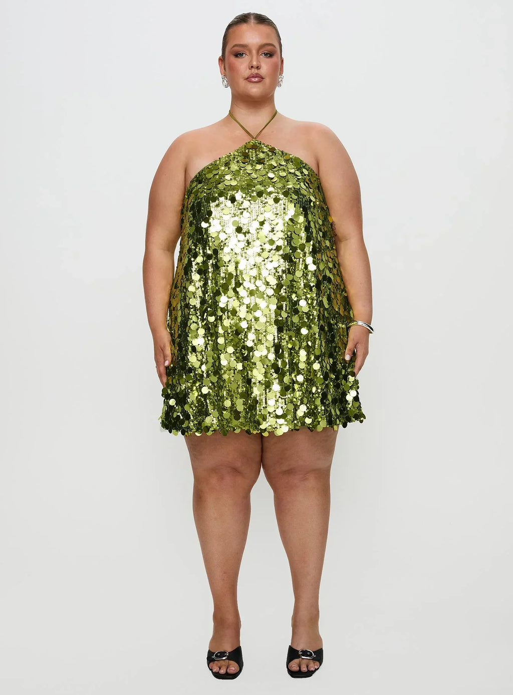 Fluorescents Halter Mini Dress Green Curve