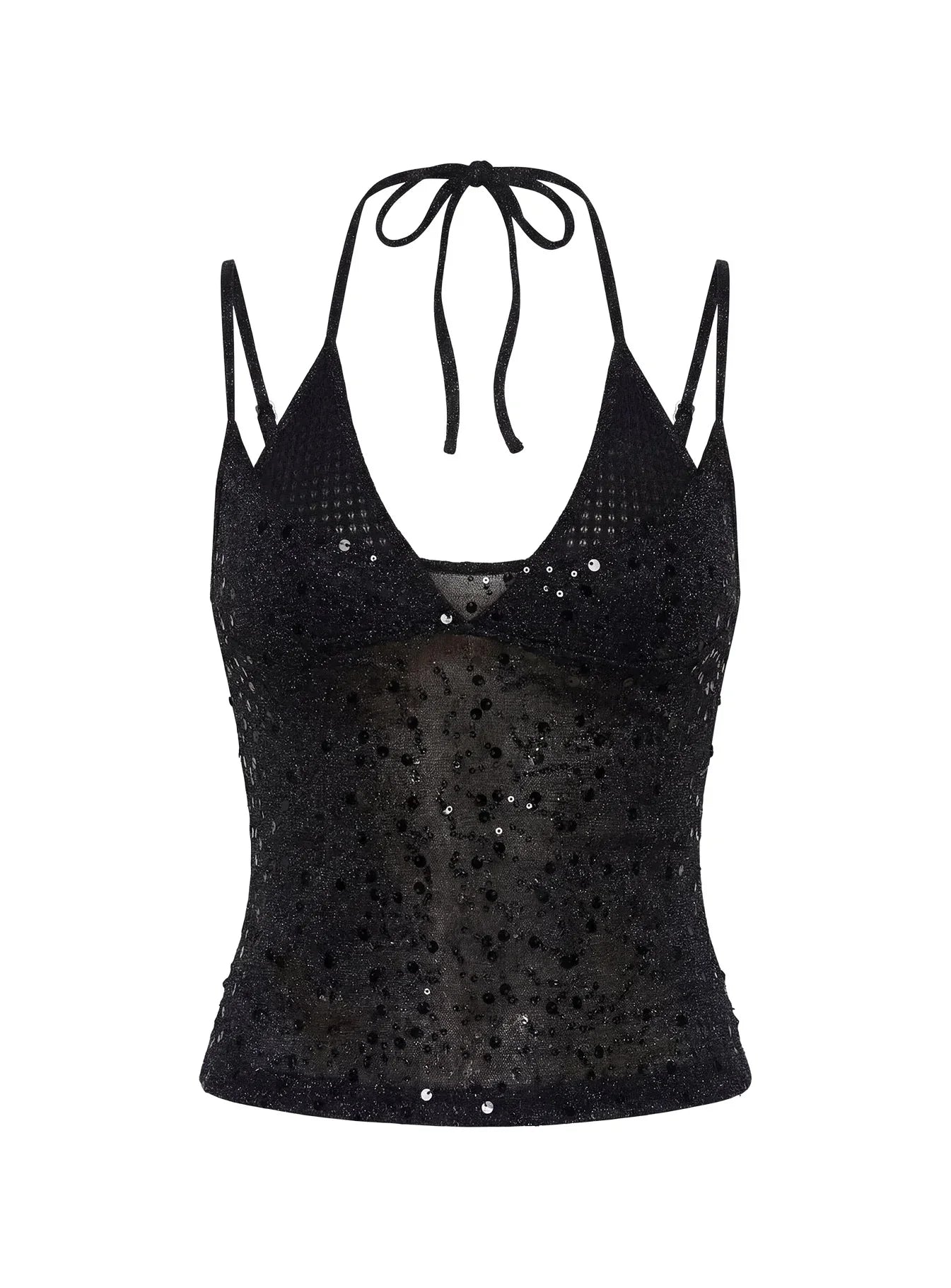 Odena Layered Sequin Cami Top Black