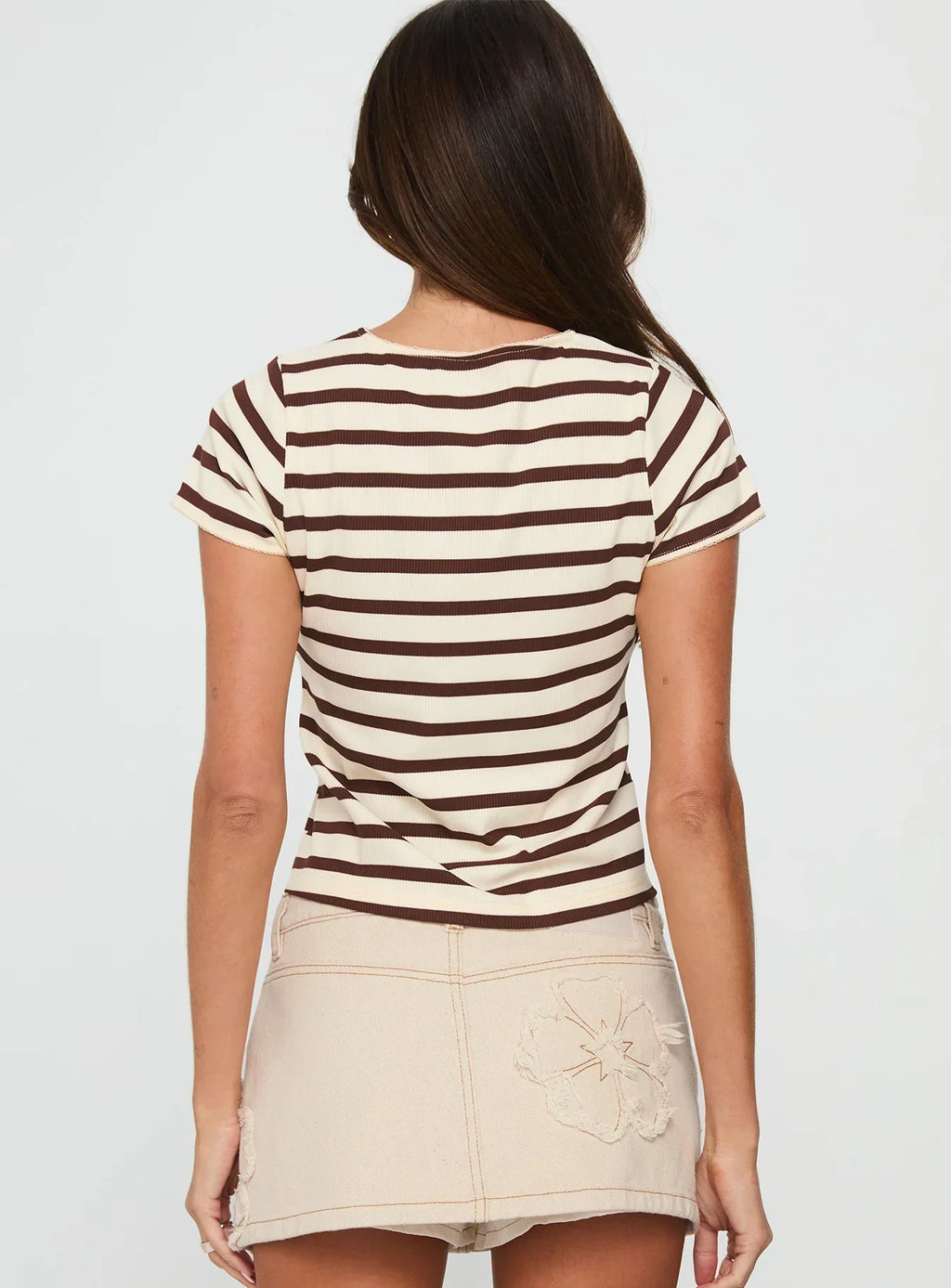Marvella Button Up Top Beige / Brown Stripe