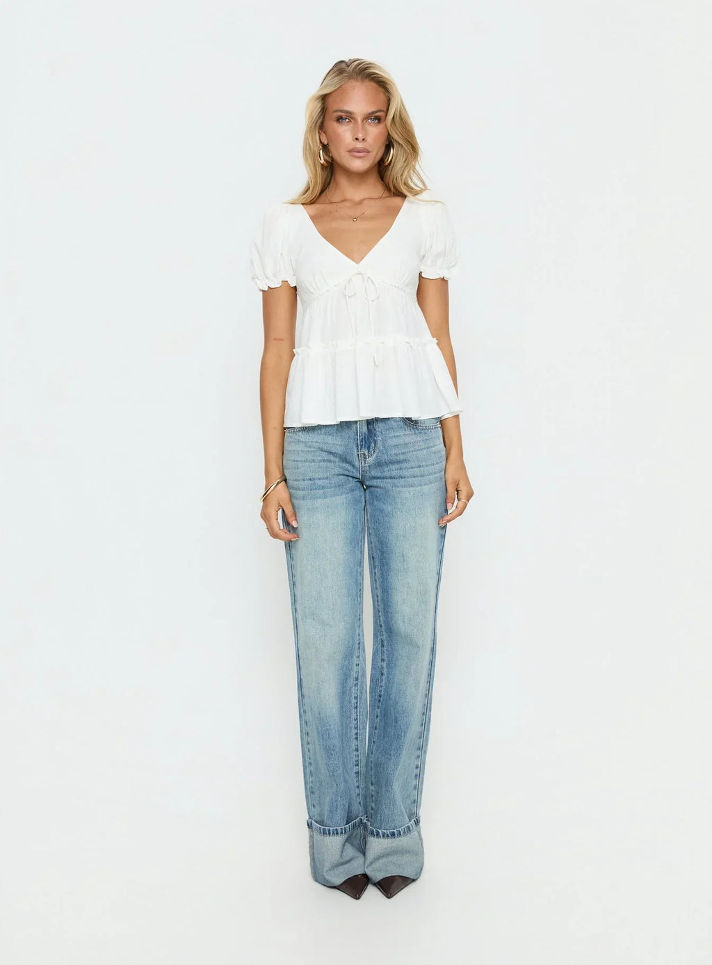 Kimberleigh Floaty Babydoll Top White