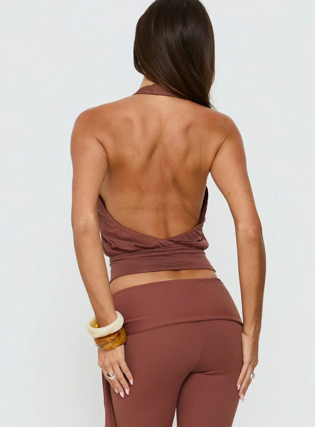 Arabele Halter Wrap Top Brown