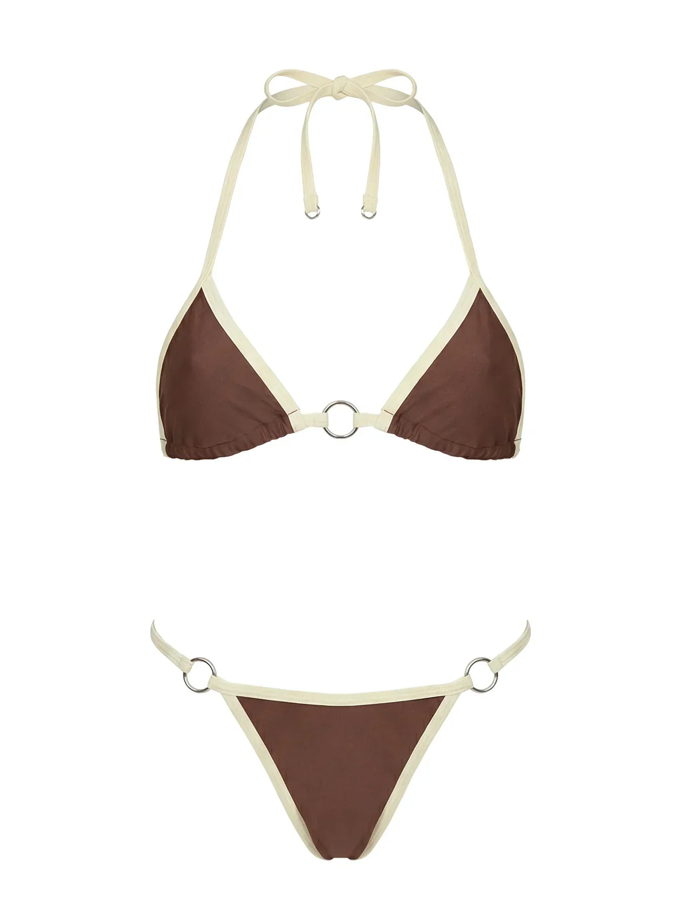 Maurita Hardware Halter Bikini Top Brown / White