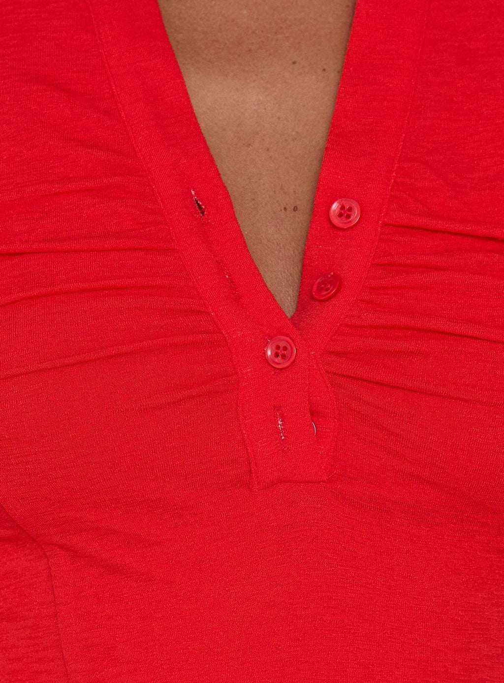 Whirl Shirred Collared Top Red