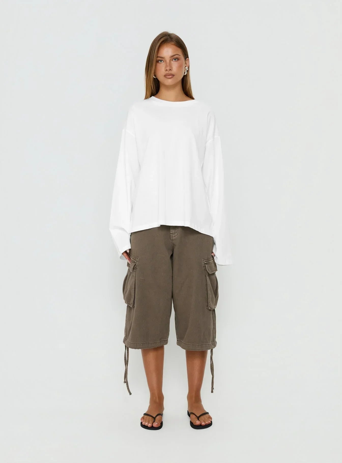 Settle Down Long Sleeve Top White
