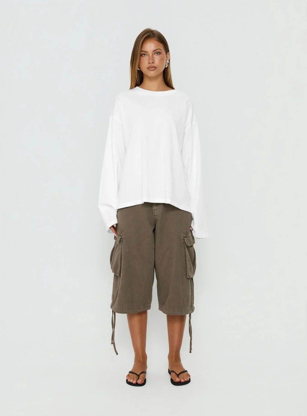 Settle Down Long Sleeve Top White