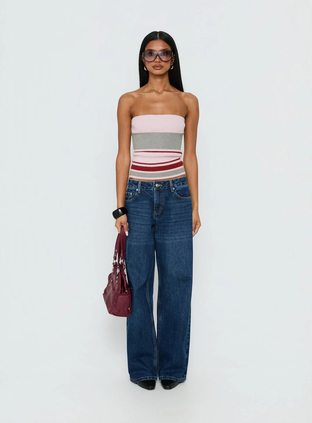 In The Mirror Strapless Top Pink Stripe