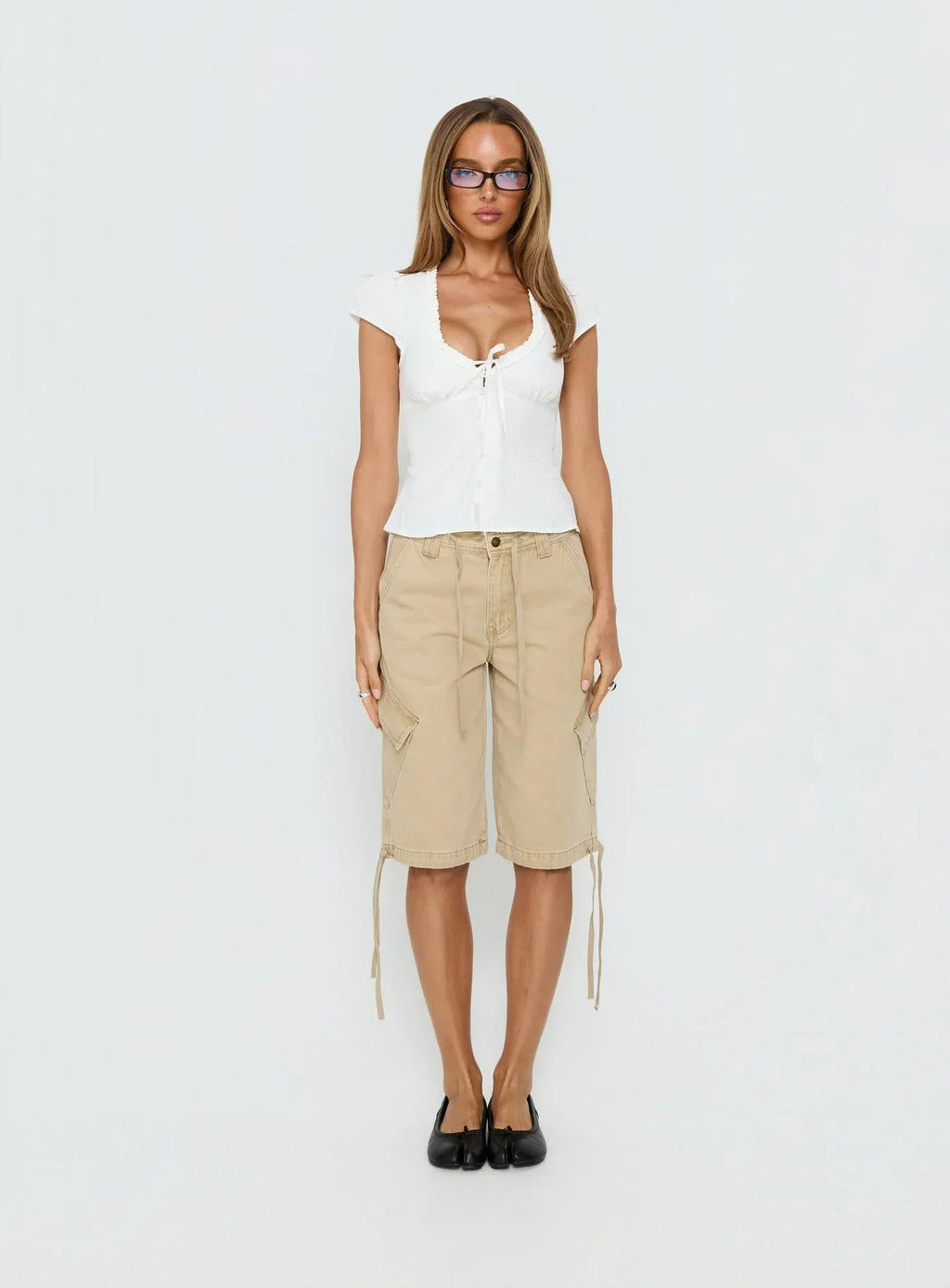 Kalysa Ruffle Short Sleeve Blouse Top White