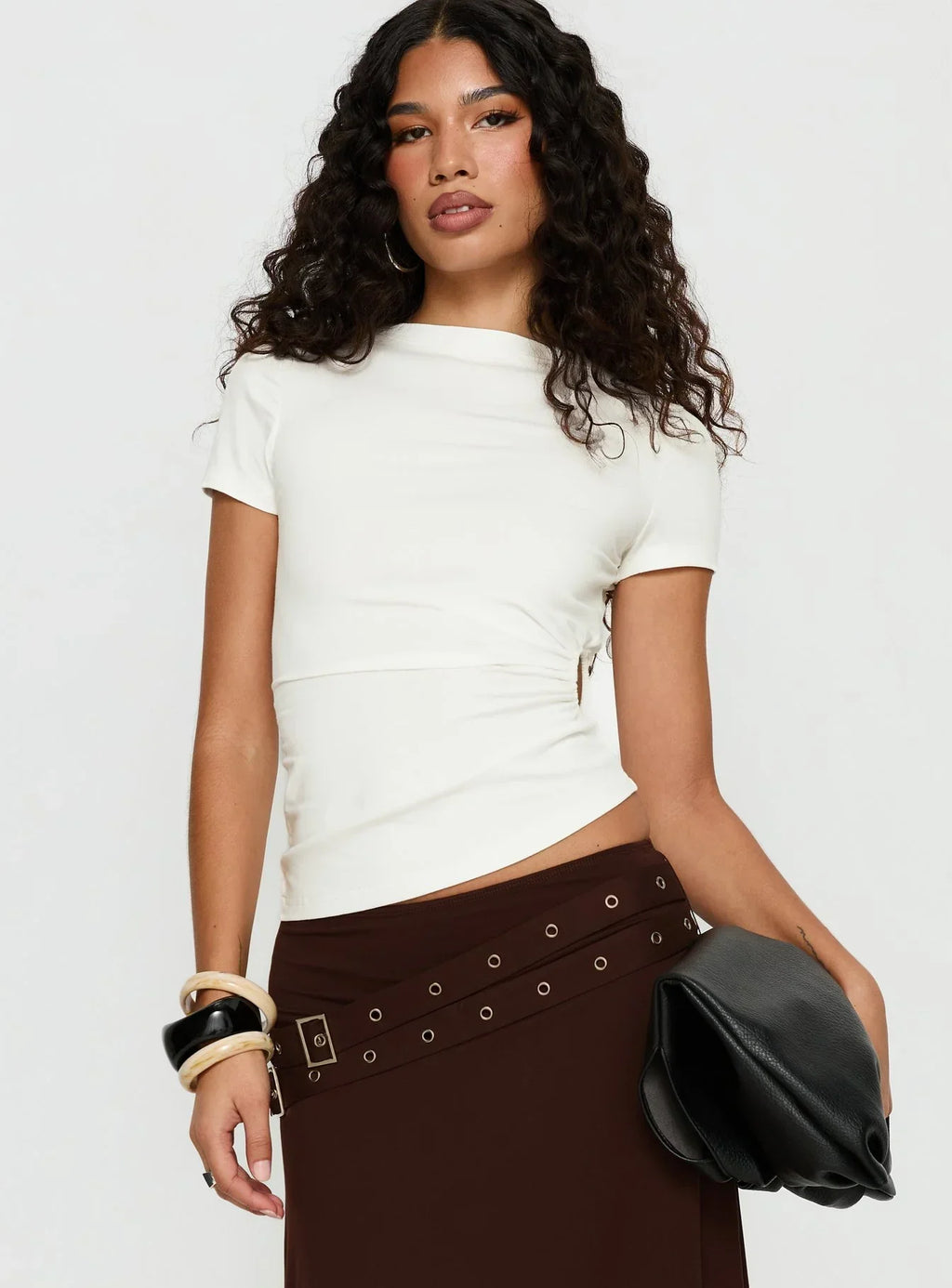 Chelese Cut Out Ruched Top White